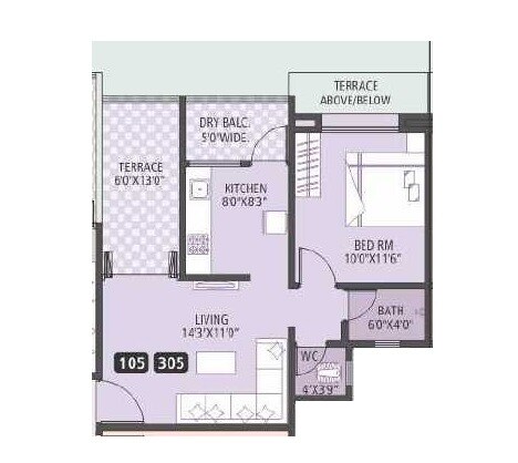 Floor plan of 1 BHK 352 Sq. Ft. Apartment in Impact Imperial, Pune