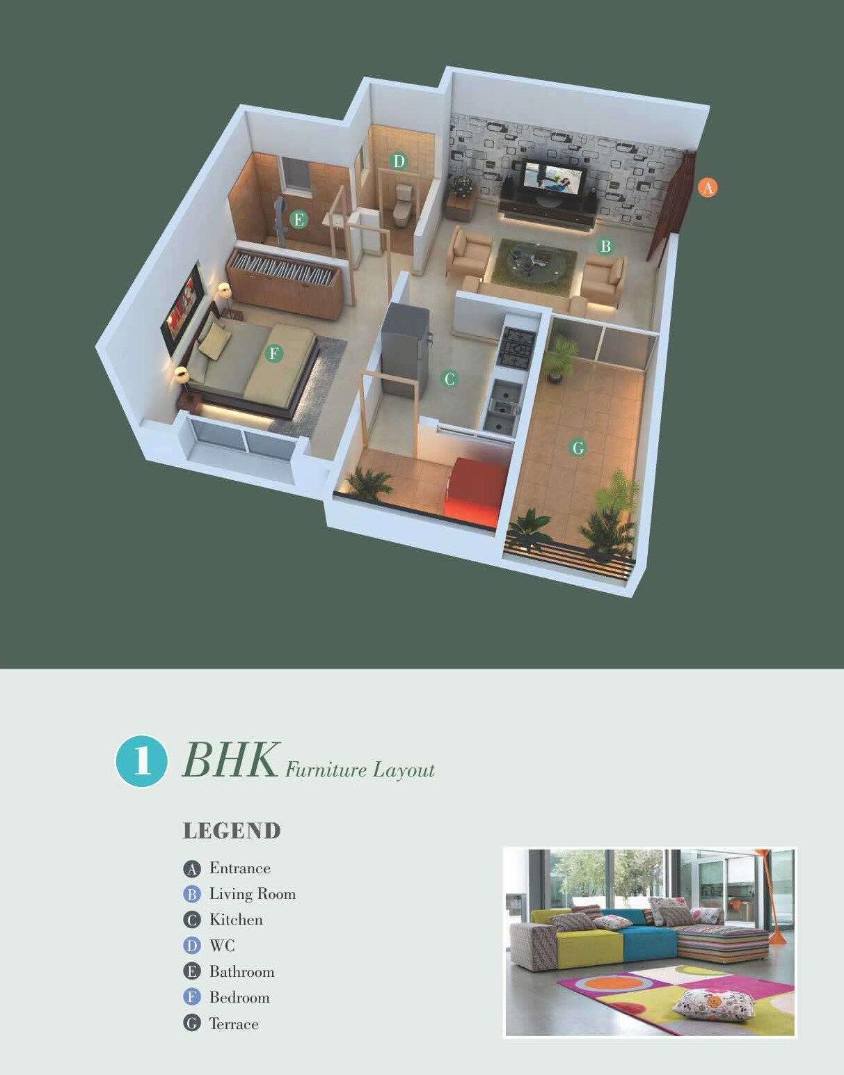 Floor plan of 1 BHK 389 Sq. Ft. Apartment in Impact Imperial, Pune