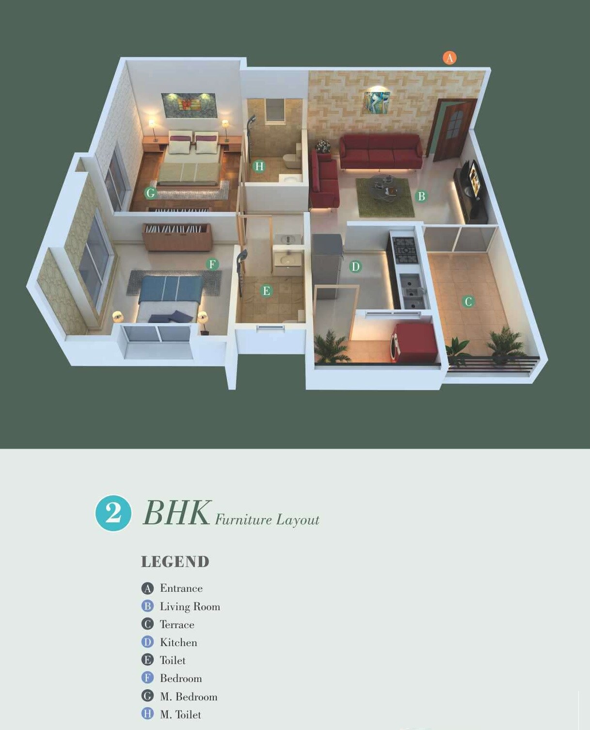 Floor plan of 2 BHK 635 Sq. Ft. Apartment in Impact Imperial, Pune