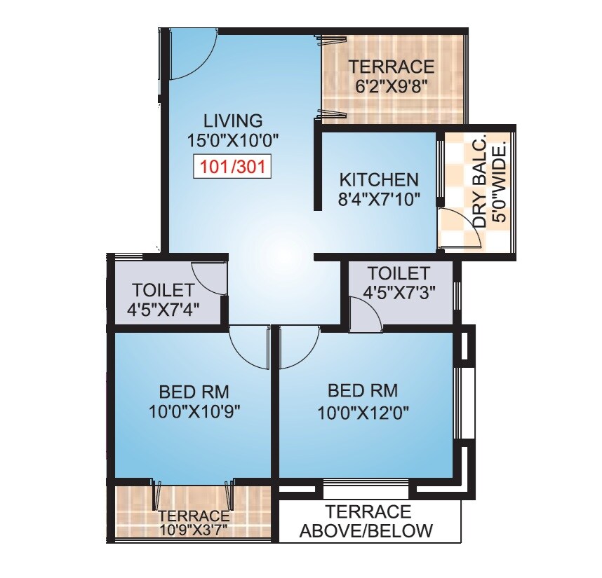 Floor plan of 2 BHK 622 Sq. Ft. Apartment in Impulse Residency, Pune