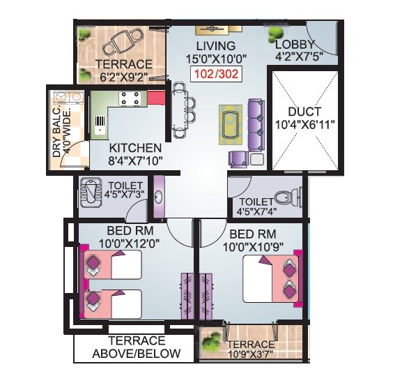 Floor plan of 2 BHK 643 Sq. Ft. Apartment in Impulse Residency, Pune