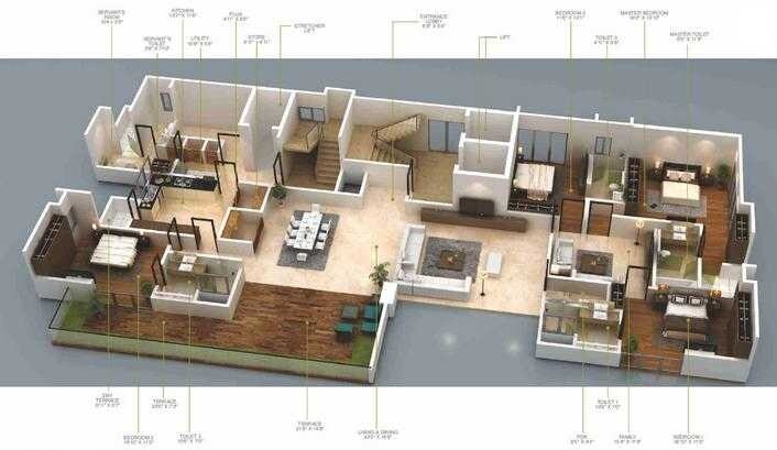 Floor plan of 4 BHK 4300 Sq. Ft. Apartment in INC Boston, Pune