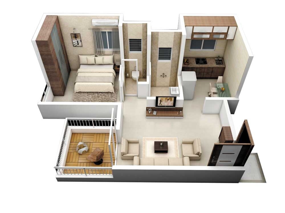Floor plan of 1 BHK 360 Sq. Ft. Apartment in Indraprastha Apartments Yewalewadi, Pune