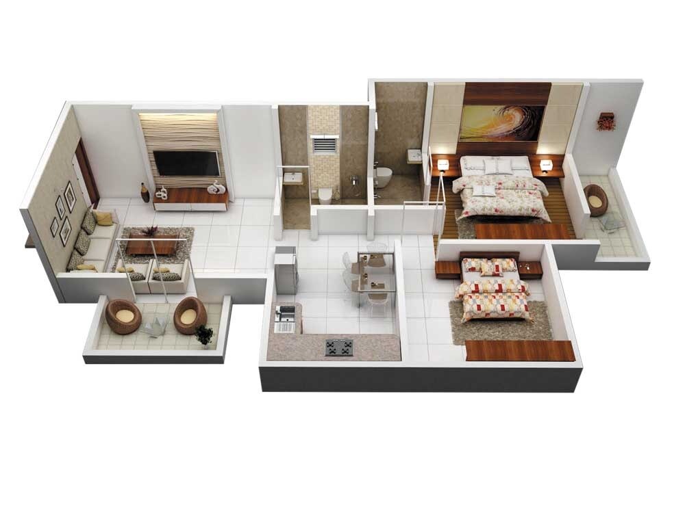 Floor plan of 2 BHK 681 Sq. Ft. Apartment in Indraprastha Apartments Yewalewadi, Pune