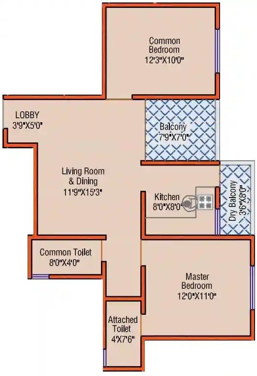 Floor plan of 2 BHK 685 Sq. Ft. Apartment in Indraprastha Utsav, Pune