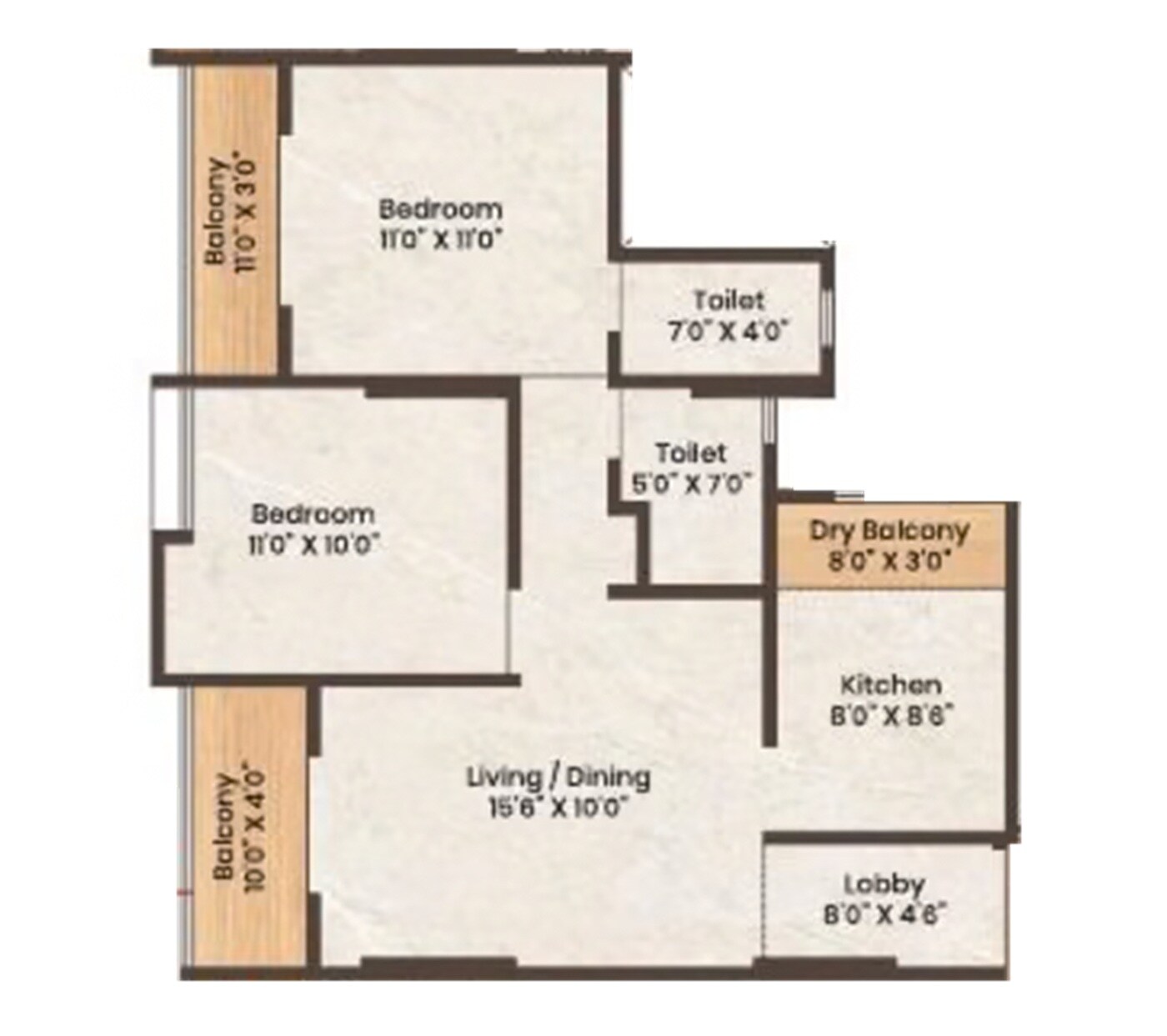 Floor plan of 2 BHK Apartment - 738 sq. ft. in Indu Aspire Enclave, Pune