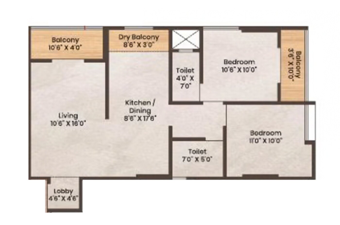 Floor plan of 2 BHK Apartment - 781 sq. ft. in Indu Aspire Enclave, Pune