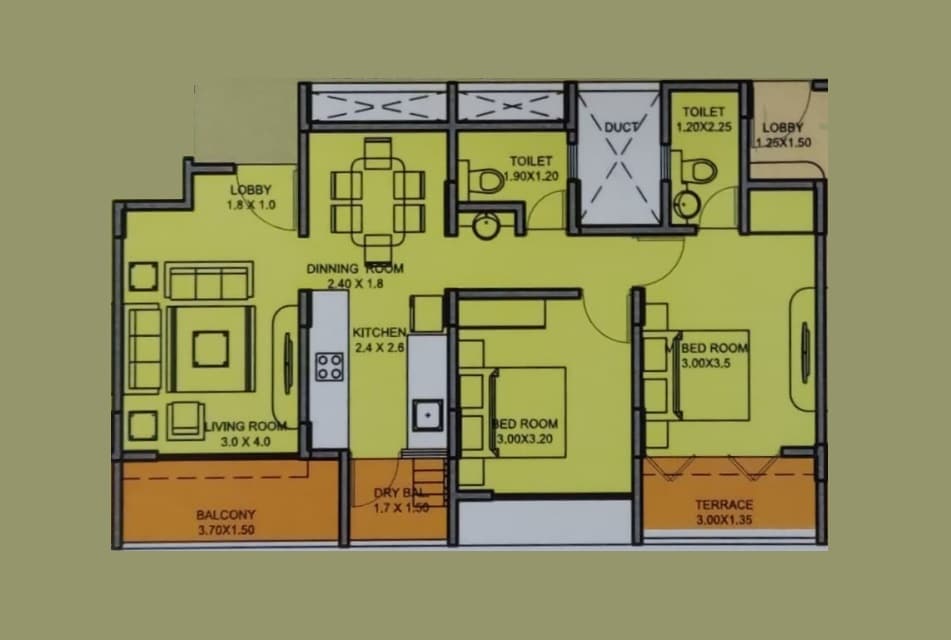 2 BHK 765 Sq. Ft. Apartment