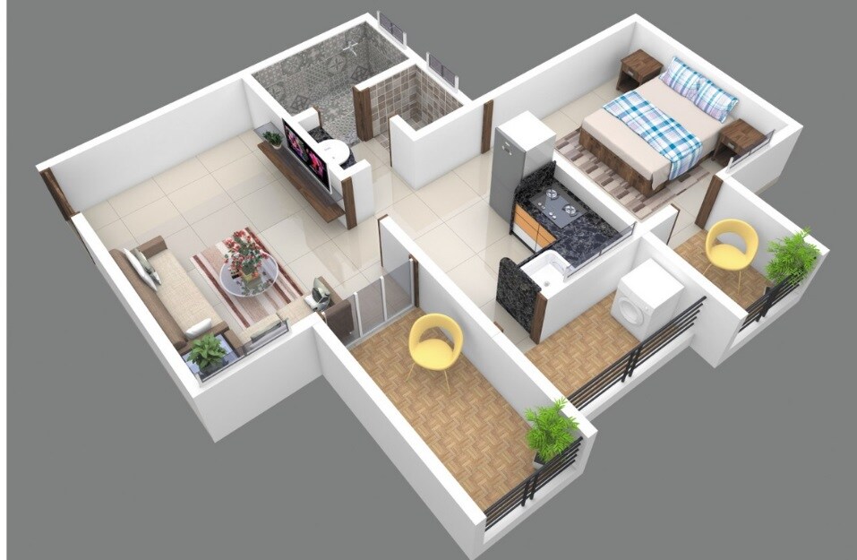 Floor plan of 1 BHK 381 Sq. Ft. Apartment in Infinity Sacred Basil, Pune