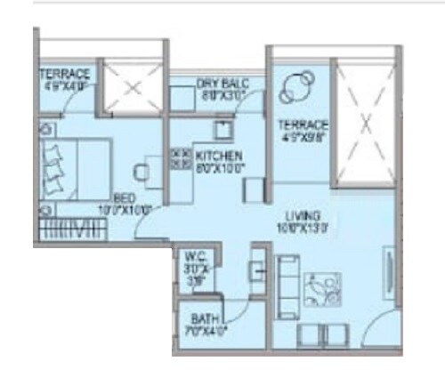 Floor plan of 1 BHK 401 Sq. Ft. Apartment in Infinity Sacred Basil, Pune