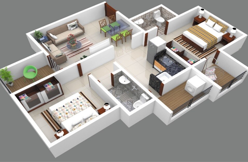 Floor plan of 2 BHK 524 Sq. Ft. Apartment in Infinity Sacred Basil, Pune