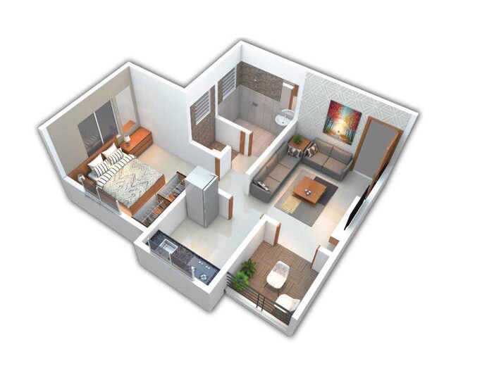 Floor plan of 1 BHK 333 Sq. Ft. Apartment in Intercontinental The Urbana, Pune
