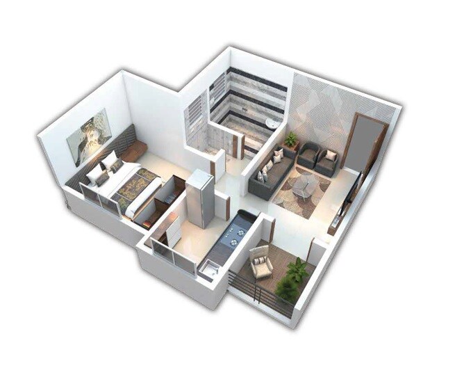 Floor plan of 1 BHK 408 Sq. Ft. Apartment in Intercontinental The Urbana, Pune