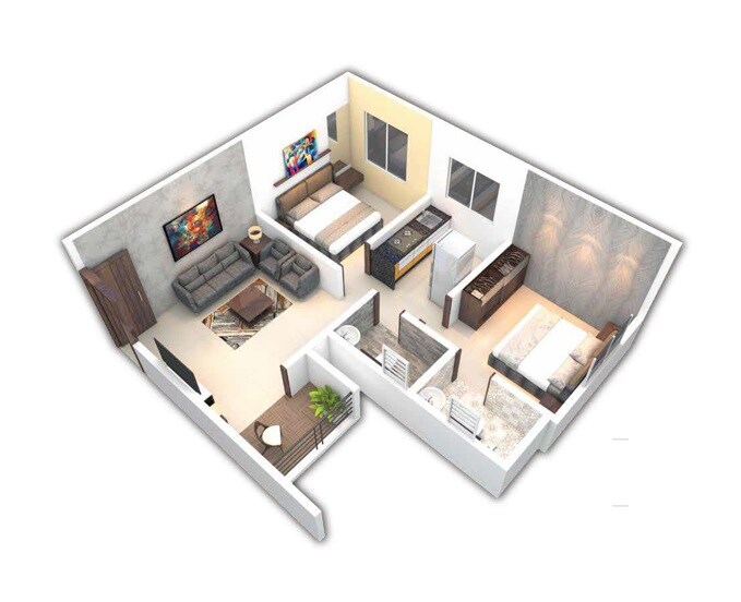 Floor plan of 2 BHK 524 Sq. Ft. Apartment in Intercontinental The Urbana, Pune