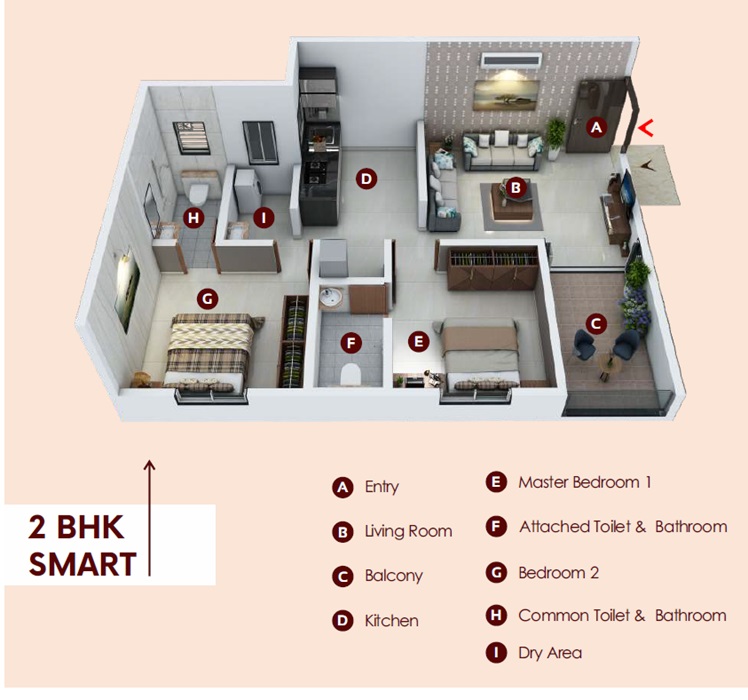2 BHK 584 Sq. Ft. Apartment in Iris Capetown Heights