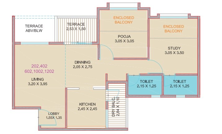 Floor plan of 2 BHK 872 Sq. Ft. Apartment in Ishwar Parmar River Residency, Pune