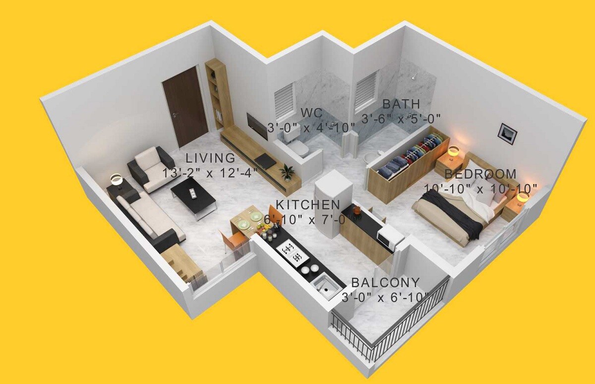 Floor plan of 1 BHK 381 Sq. Ft. Apartment in Ishwar Vinati, Pune