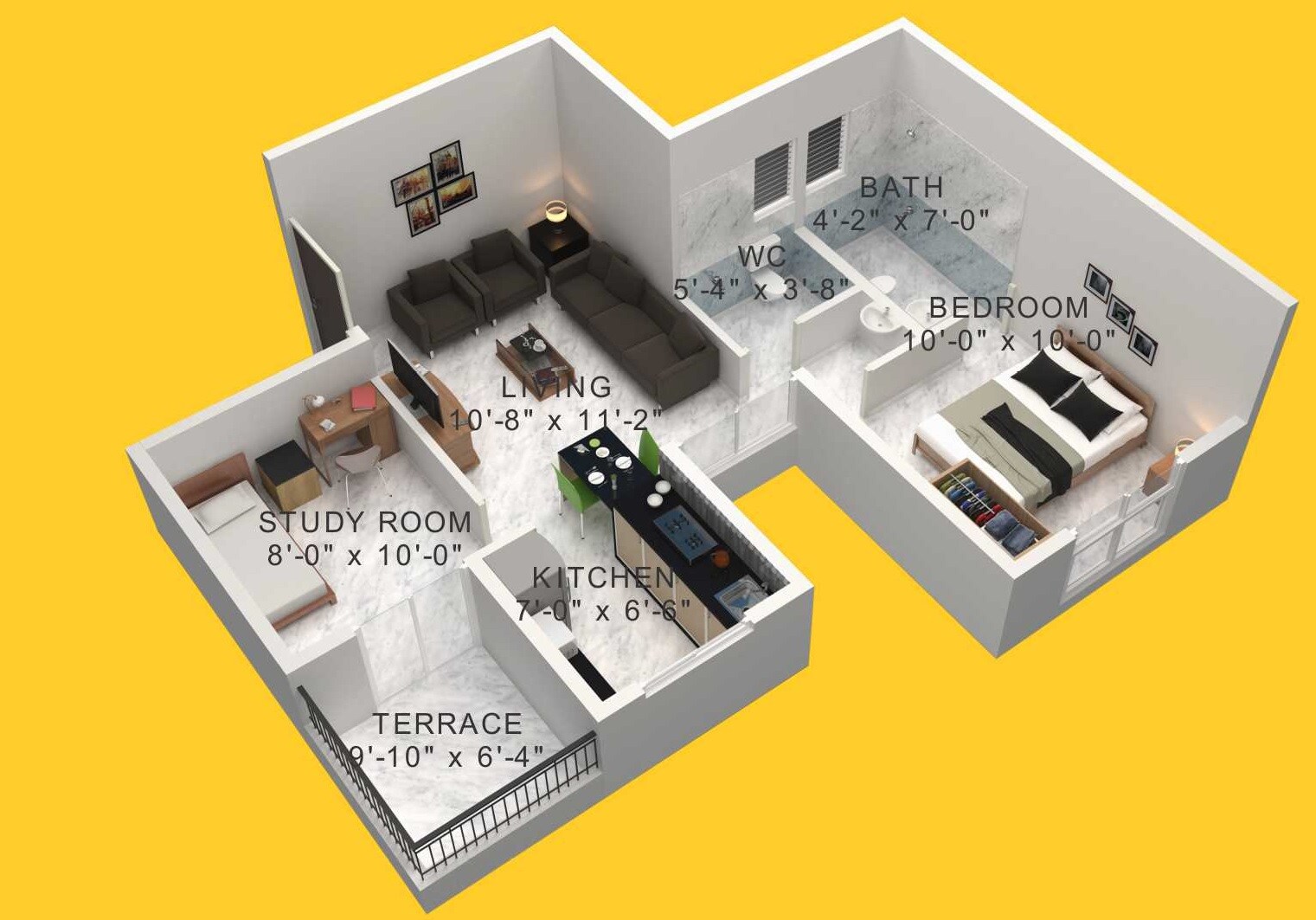 Floor plan of 1 BHK 458 Sq. Ft. Apartment in Ishwar Vinati, Pune