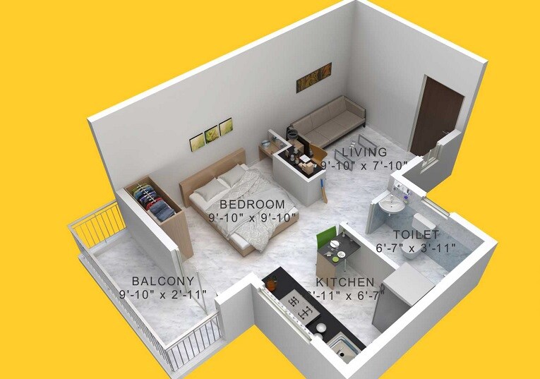 Floor plan of 298 Sq. Ft. Studio in Ishwar Vinati, Pune