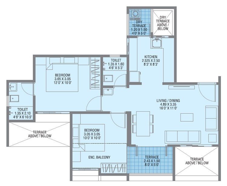 Floor plan of 2 BHK 690 Sq. Ft. Apartment in J N Adiamville, Pune