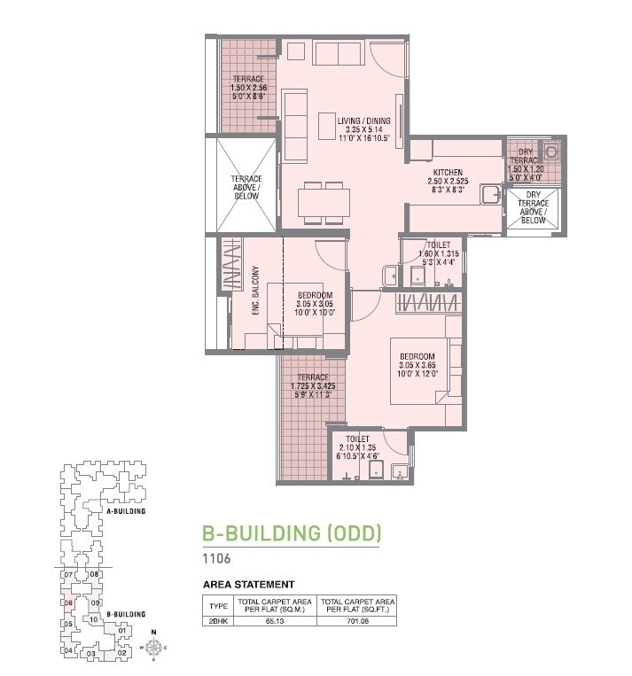 Floor plan of 2 BHK 701 Sq. Ft. Apartment in J N Adiamville, Pune