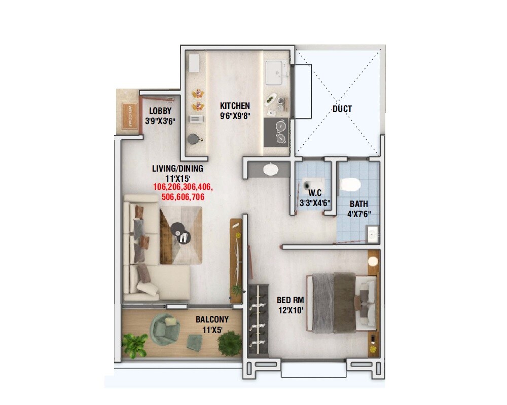 1 BHK 510 Sq. Ft. Apartment