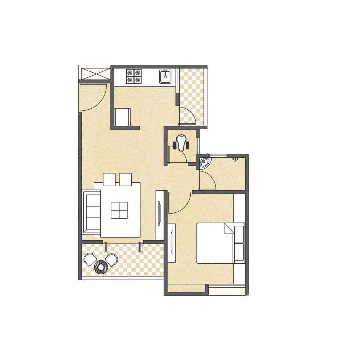 Floor plan of 1 BHK 490 Sq. Ft. Apartment in Jagadguru Prima Glide Park, Pune