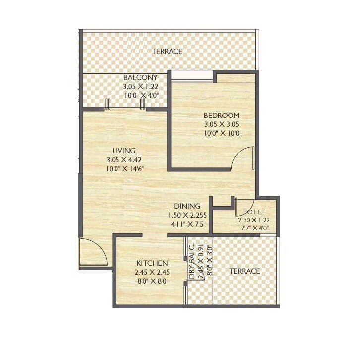 Floor plan of 2 BHK 618 Sq. Ft. Apartment in Jagadguru Prima Glide Park, Pune