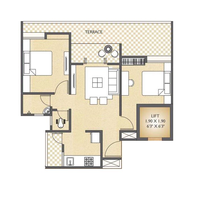 Floor plan of 2 BHK 705 Sq. Ft. Apartment in Jagadguru Prima Glide Park, Pune