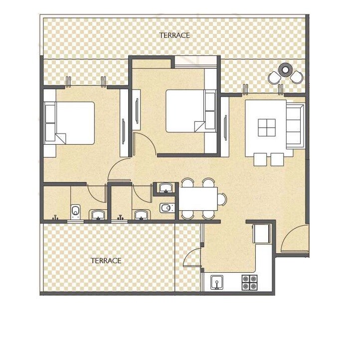 Floor plan of 2 BHK 777 Sq. Ft. Apartment in Jagadguru Prima Glide Park, Pune