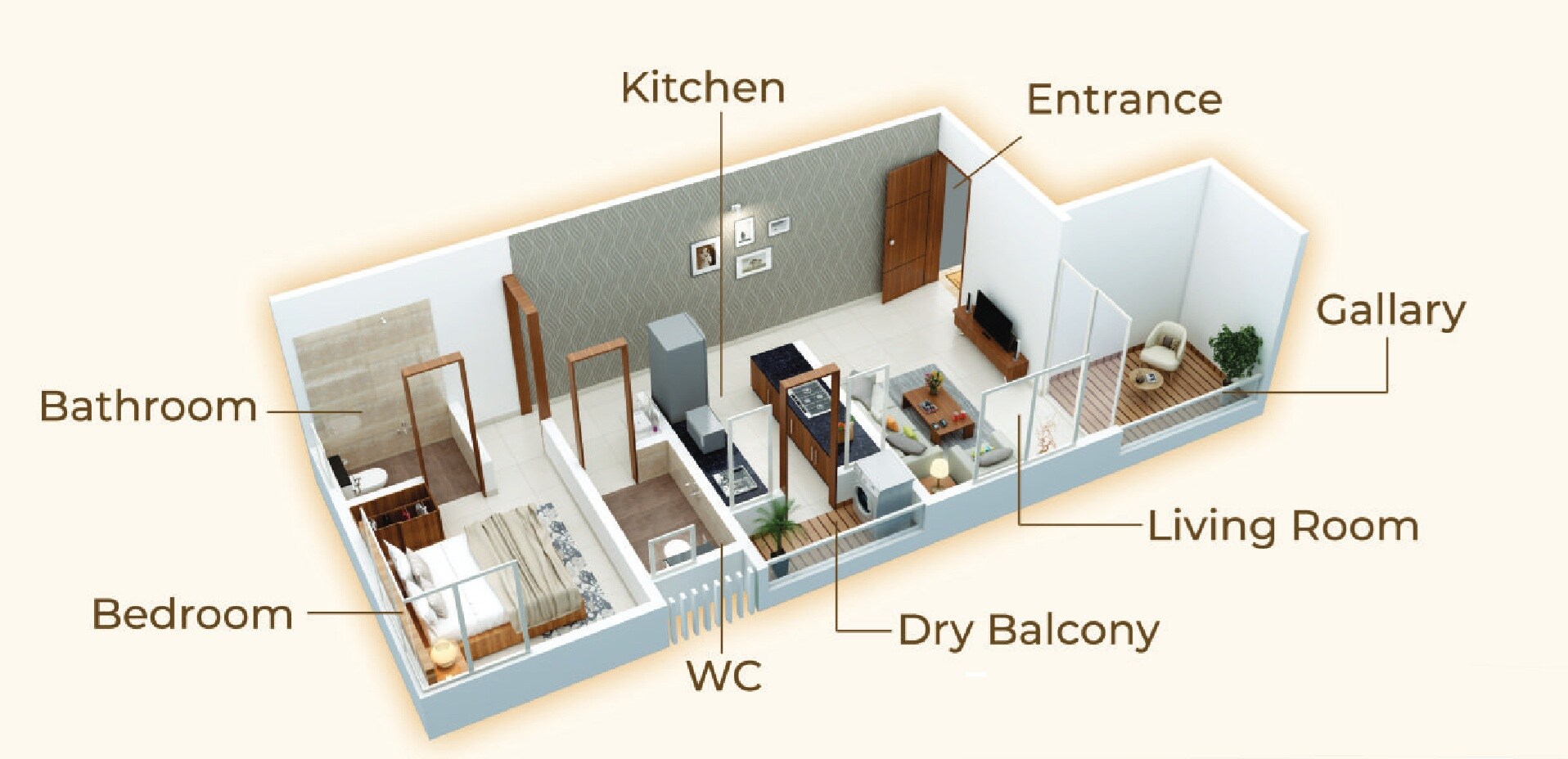 Floor plan of 1 BHK 262 Sq. Ft. Apartment in Jagdale The River Nest, Pune