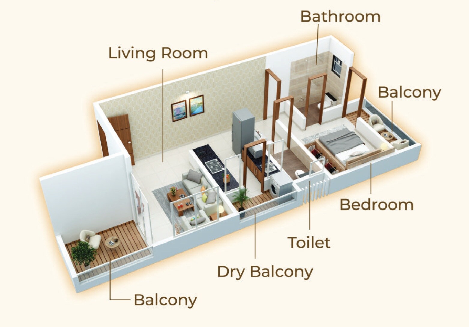 Floor plan of 1 BHK 289 Sq. Ft. Apartment in Jagdale The River Nest, Pune