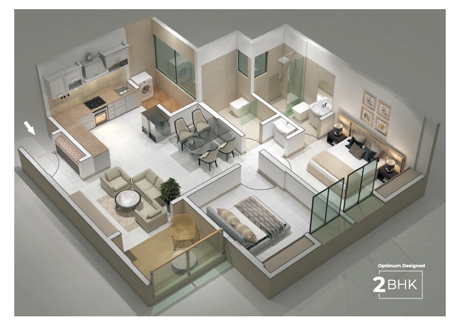 Floor plan of 2 BHK 679 Sq. Ft. Apartment in Jai Vishnu Greens, Pune