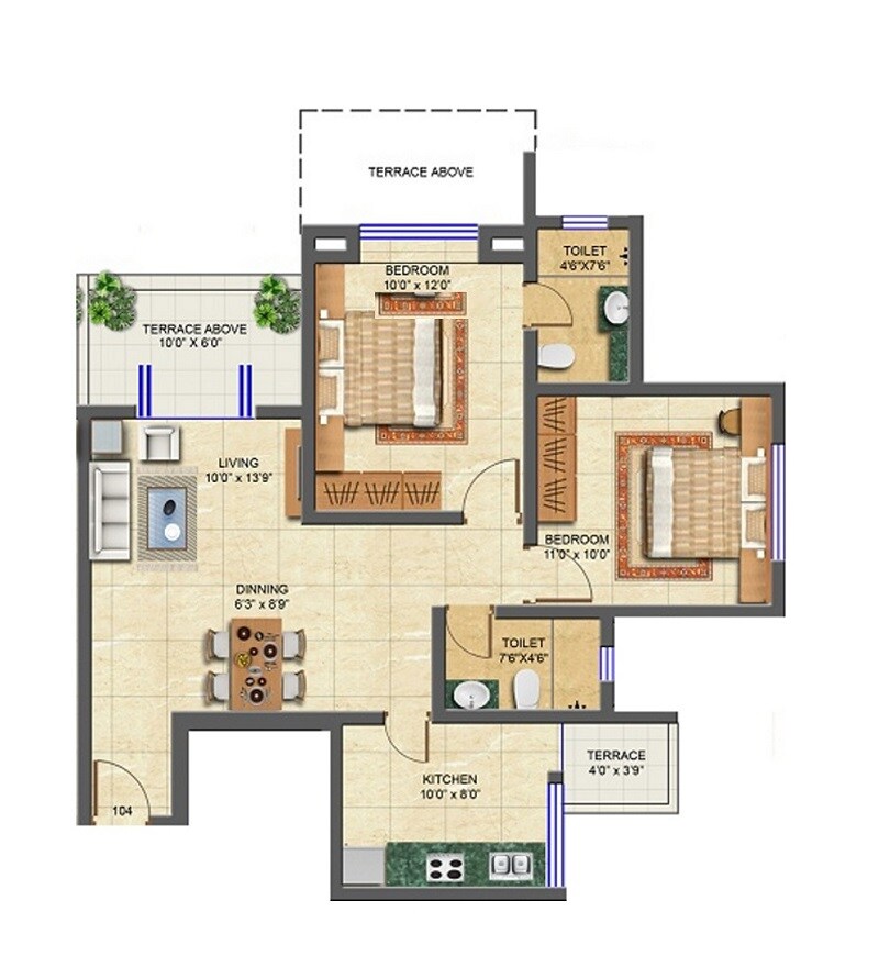 Floor plan of 2 BHK 560 Sq. Ft. Apartment in Jaihind Residency, Pune