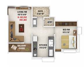 Floor plan of 1 BHK 462 Sq. Ft. Apartment in Jaihind Silver Park, Pune