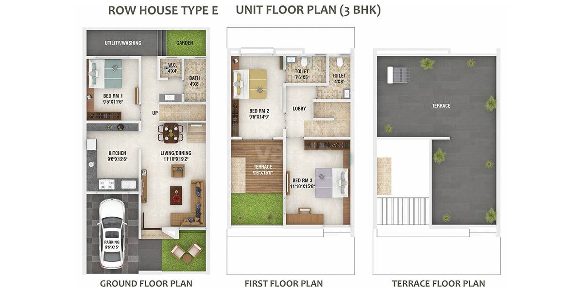 Floor plan of 3 BHK 1800 Sq. Ft. Row House in Jaihind Silver Park, Pune