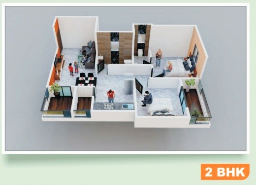 Floor plan of 2 BHK 559 Sq. Ft. Apartment in Jain Devaki Nandan, Pune