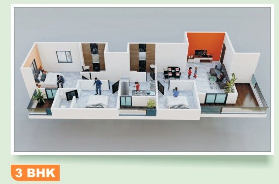 Floor plan of 3 BHK 871 Sq. Ft. Apartment in Jain Devaki Nandan, Pune