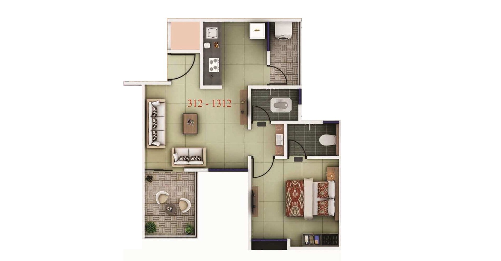 Floor plan of 1 BHK 546 Sq. Ft. Apartment in Jain Rio Greens, Pune