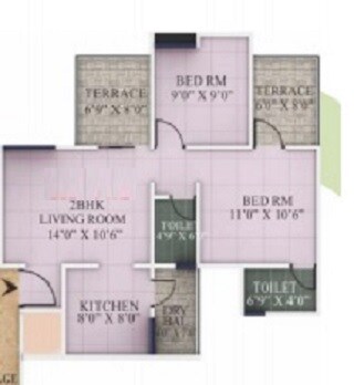 Floor plan of 2 BHK 615 Sq. Ft. Apartment in Jain Rio Greens, Pune