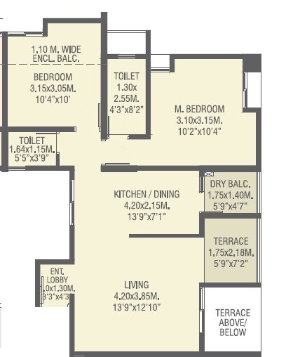 2 BHK 659 Sq. Ft. Apartment