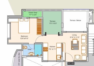 Floor plan of 1 BHK 600 Sq. Ft. Apartment in Jaisons Sonterra, Pune