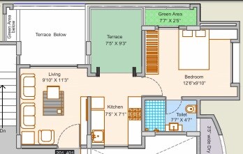 Floor plan of 1 BHK 610 Sq. Ft. Apartment in Jaisons Sonterra, Pune