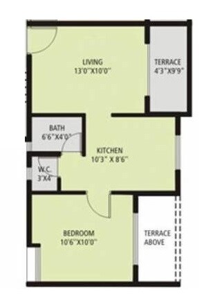 Floor plan of 1 BHK 325 Sq. Ft. Apartment in Jalan Aura City, Pune