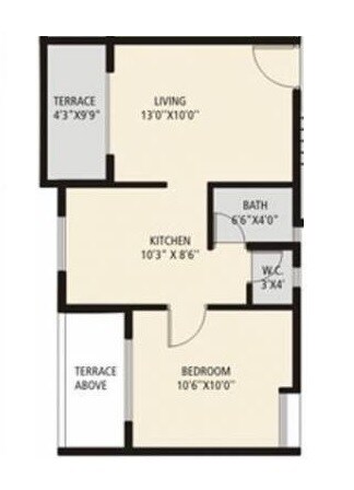 Floor plan of 1 BHK 336 Sq. Ft. Apartment in Jalan Aura City, Pune