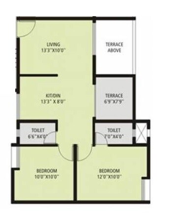 Floor plan of 2 BHK 411 Sq. Ft. Apartment in Jalan Aura City, Pune