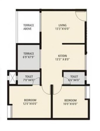 Floor plan of 2 BHK 492 Sq. Ft. Apartment in Jalan Aura City, Pune
