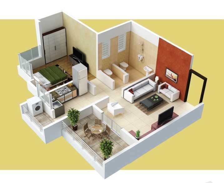 Floor plan of 1 BHK 550 Sq. Ft. Apartment in Jalan Aura County Pune, Pune