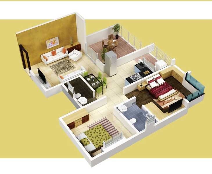 Floor plan of 2 BHK 1078 Sq. Ft. Apartment in Jalan Aura County Pune, Pune