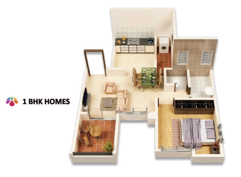 Floor plan of 1 BHK 500 Sq. Ft. Apartment in Jalan Neo City, Pune